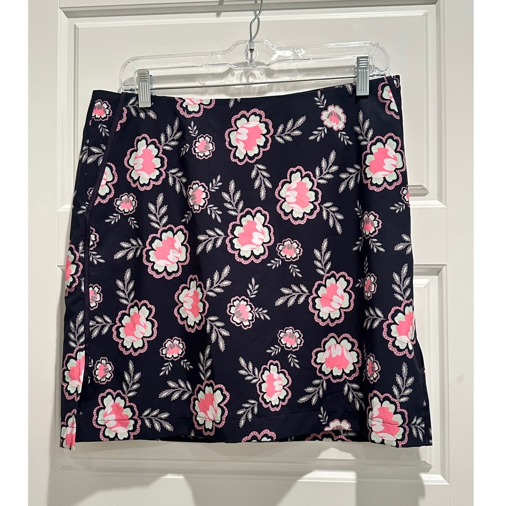 Golftini Pink Label Go Fish Floral Golf Skort Navy Pink Size 4L Athleisure NWT